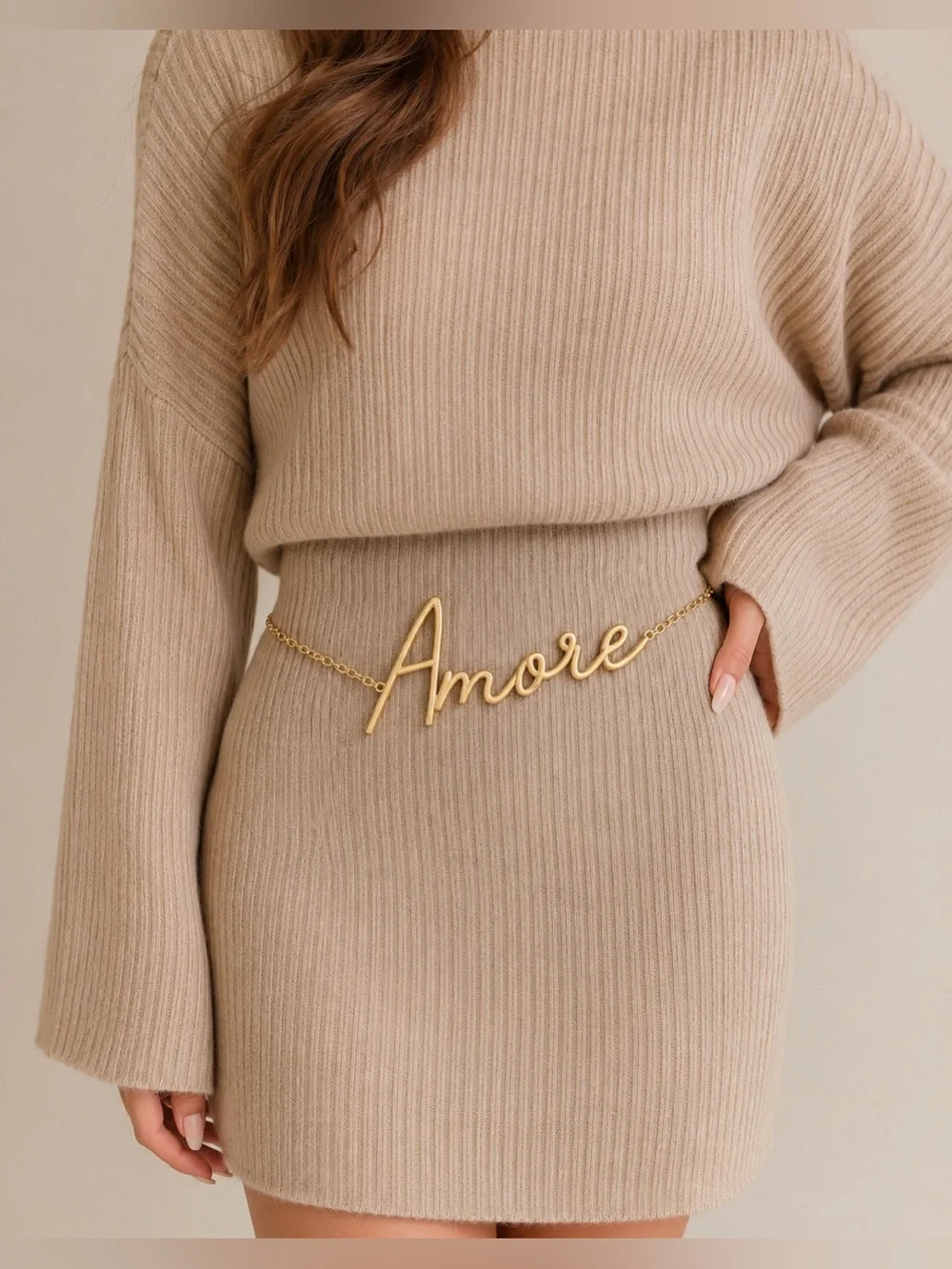 Gold Tone “Amore” Chain Waist Belt | Statement Dress Belt